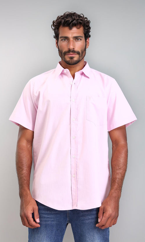 R206969-Buttoned Down Short Sleeve Shirt - Pink
