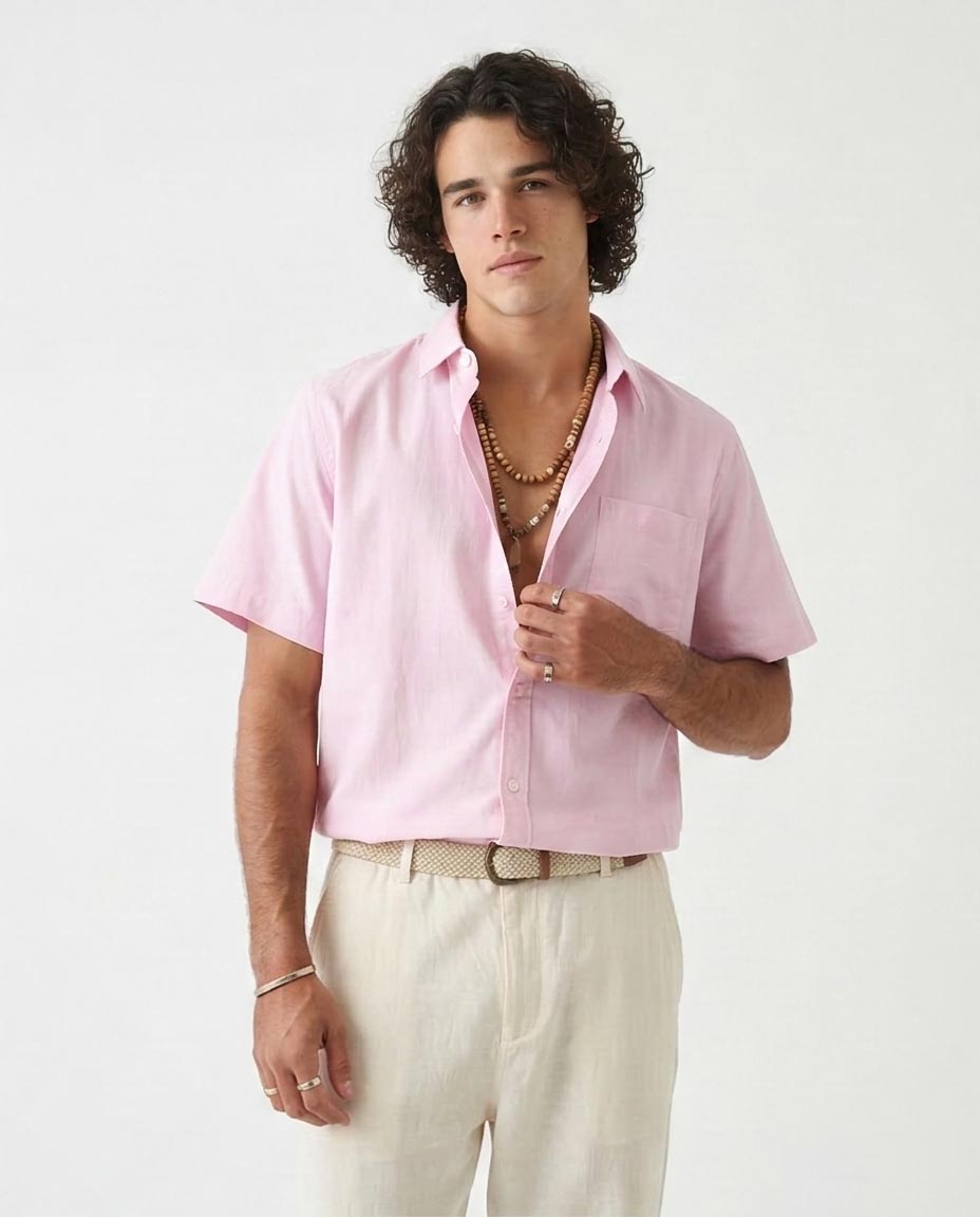 Men's Wrinkle-Resistant Short Sleeve Shirt - Pastel Pink