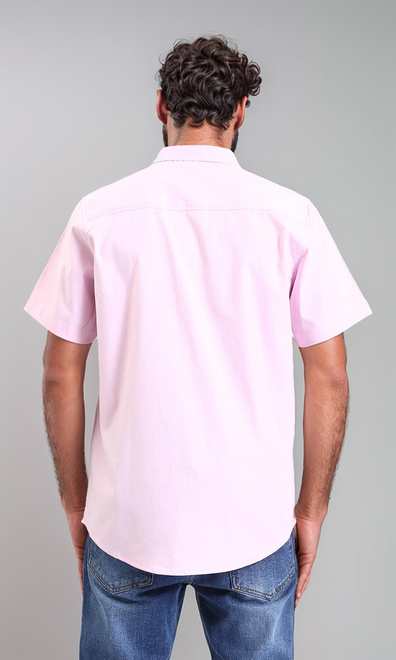 R206969-Buttoned Down Short Sleeve Shirt - Pink