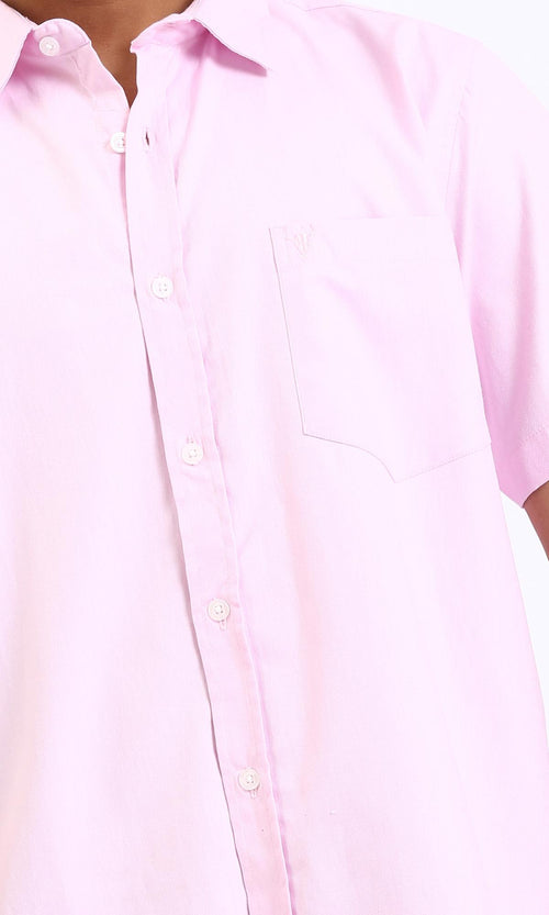R206969-Buttoned Down Short Sleeve Shirt - Pink