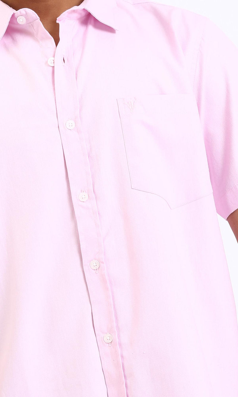 R206969-Buttoned Down Short Sleeve Shirt - Pink