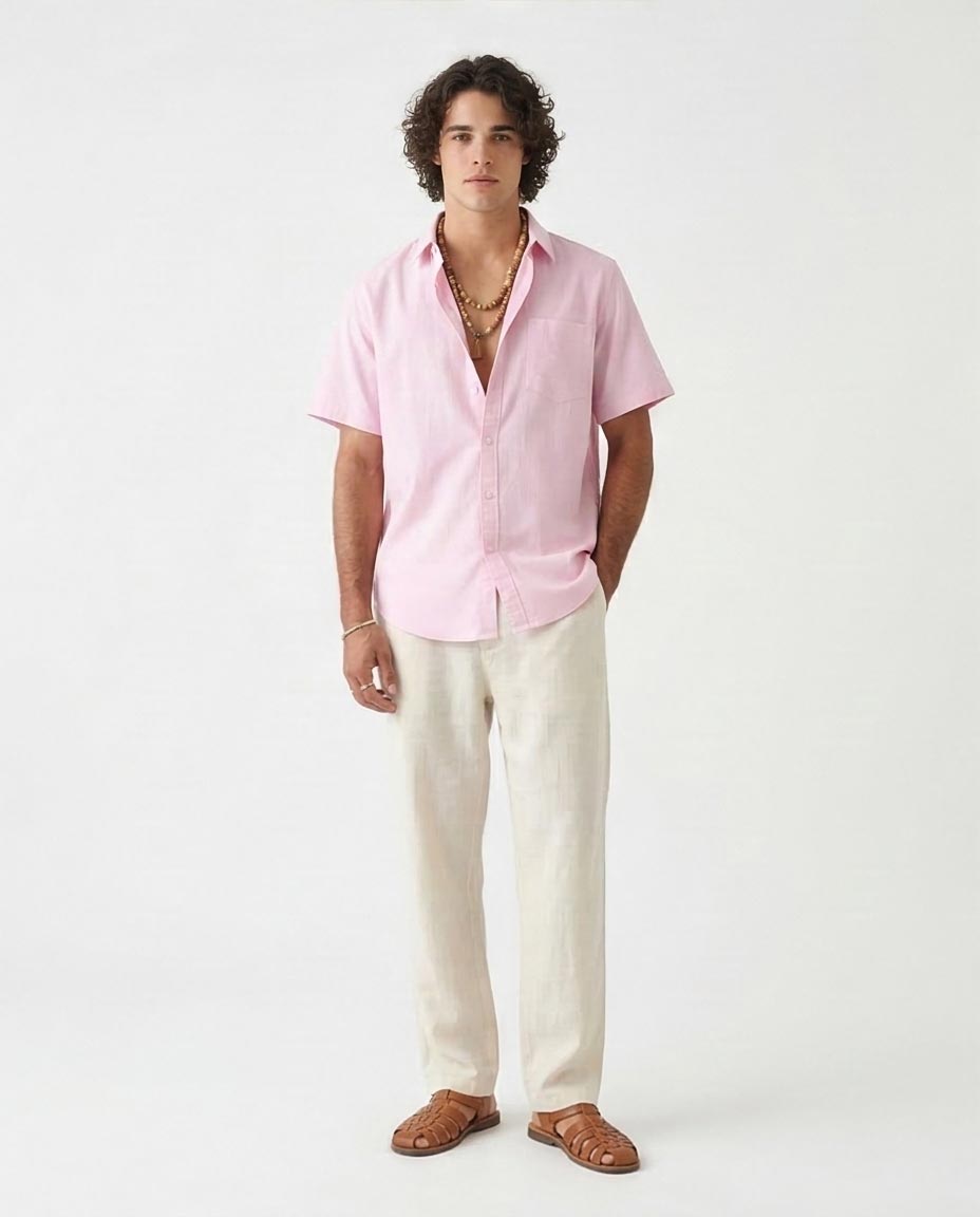 Ravin Men’s Wrinkle-Resistant Short Sleeve Shirt – Pastel Pink - R206969