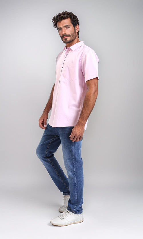 R206969-Buttoned Down Short Sleeve Shirt - Pink