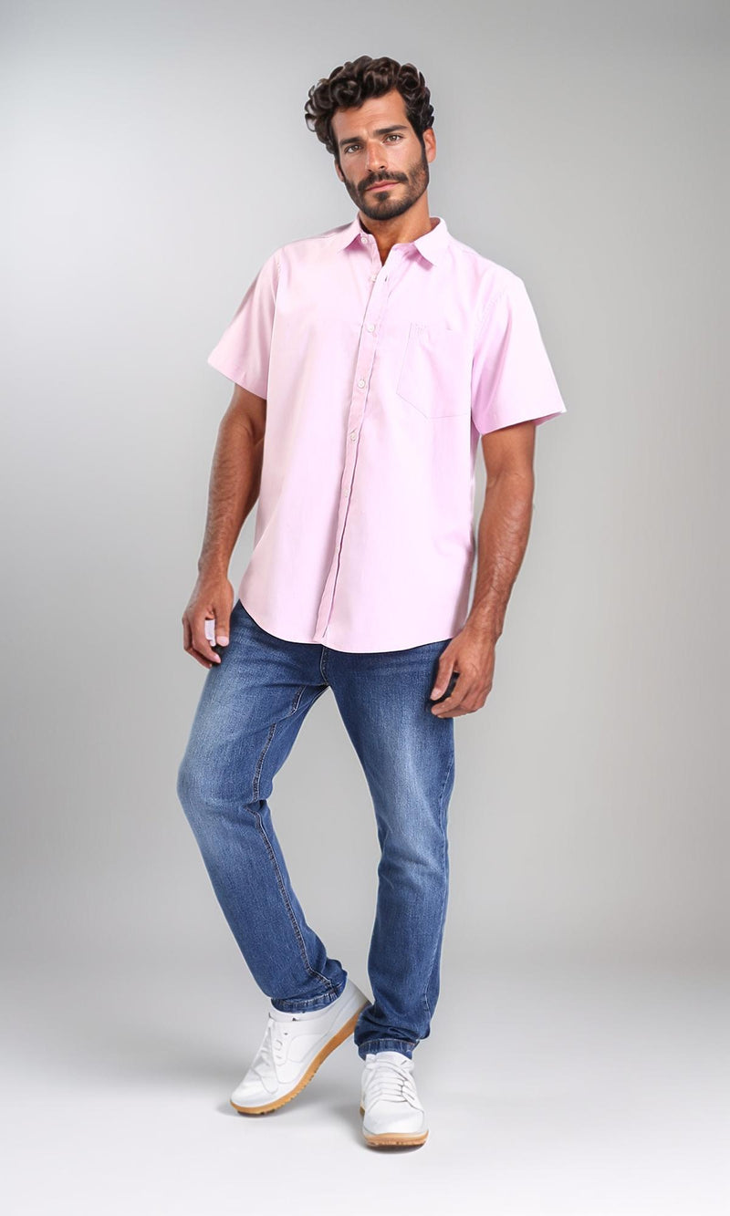 R206969-Buttoned Down Short Sleeve Shirt - Pink