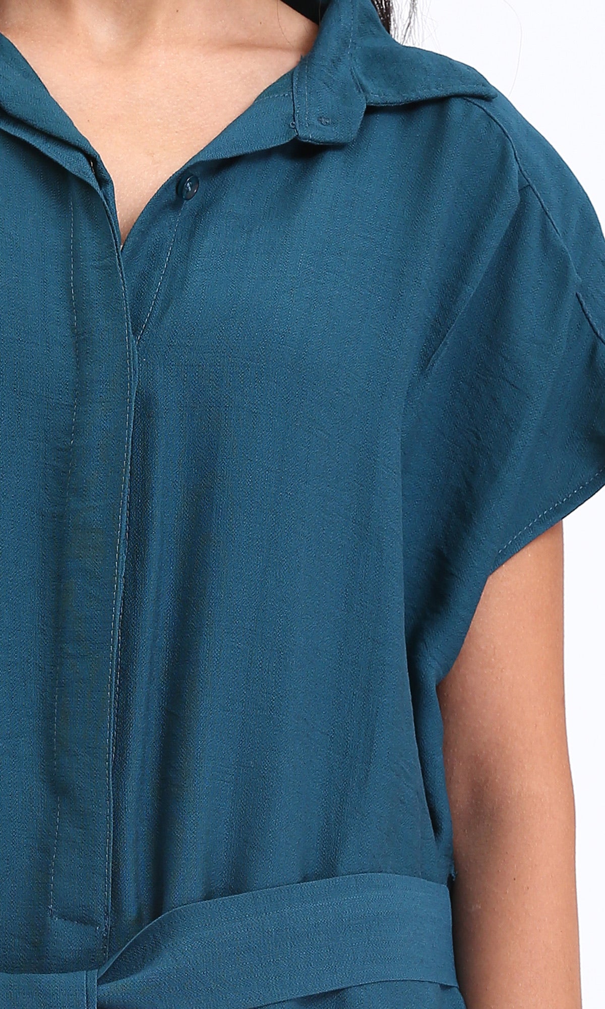 R206971 - Solid Jumpsuit with Hidden Buttons - Teal