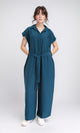 R206971 - Solid Jumpsuit with Hidden Buttons - Teal