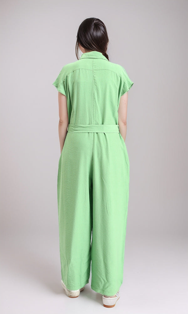 R206972 - Solid Jumpsuit with Hidden Buttons - Lime
