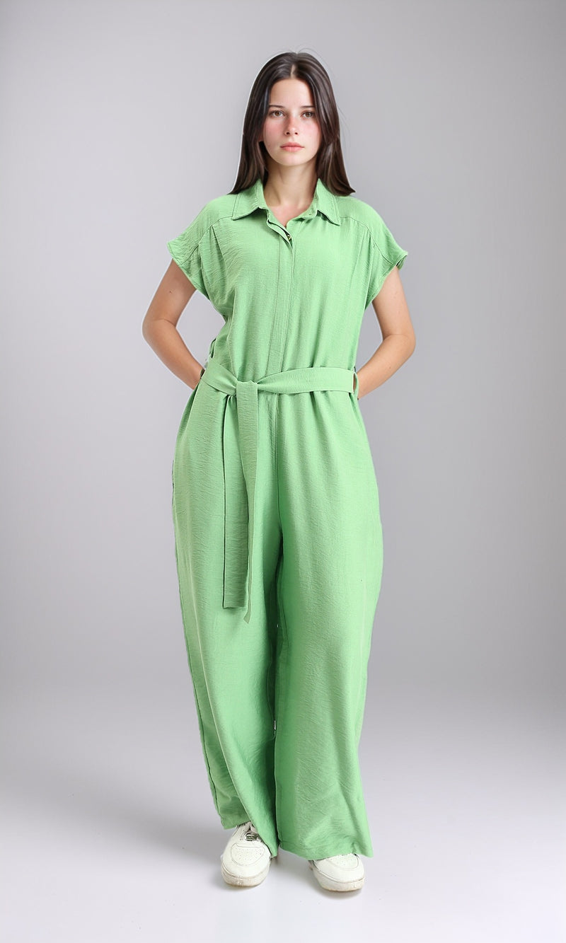 R206972 - Solid Jumpsuit with Hidden Buttons - Lime