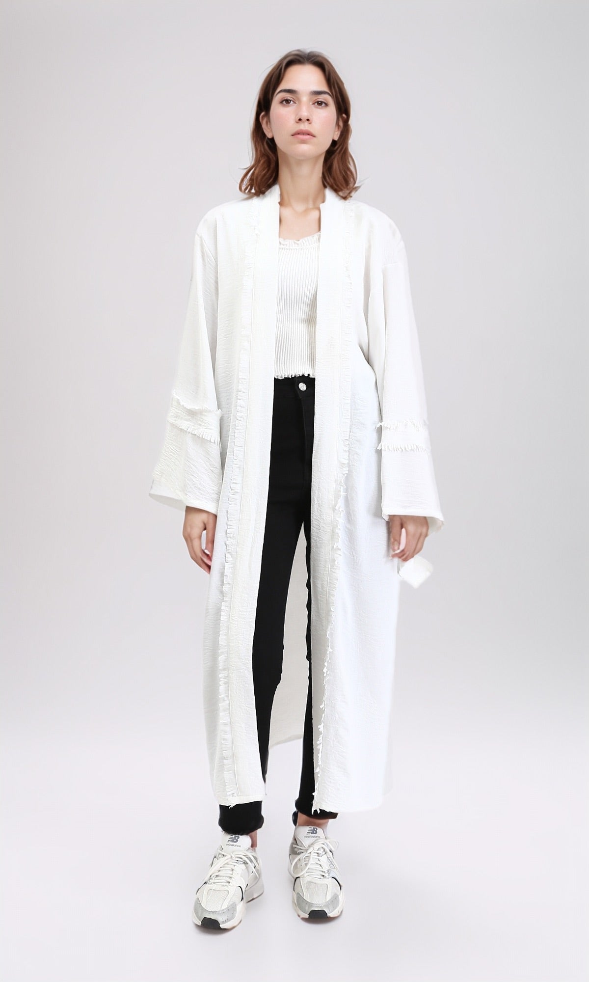 Slip On Textured Long Cardigan - Off-White