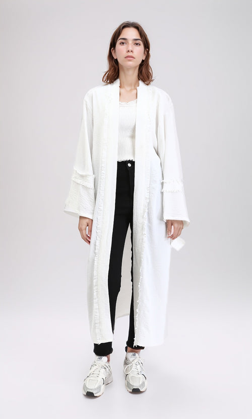 R206976 - Slip On Textured Long Cardigan - Off-White