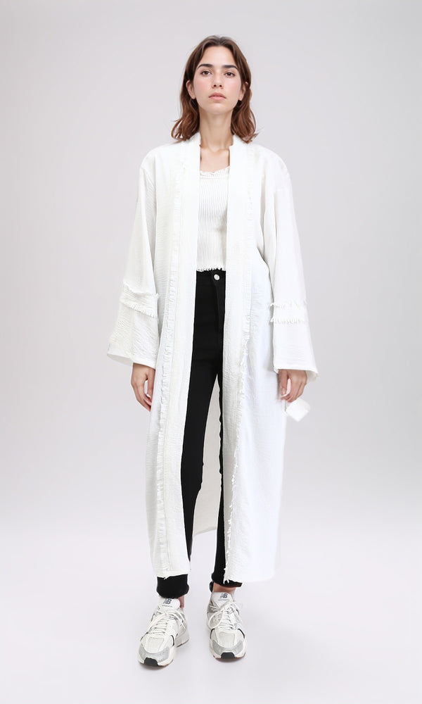 R206976 - Slip On Textured Long Cardigan - Off-White