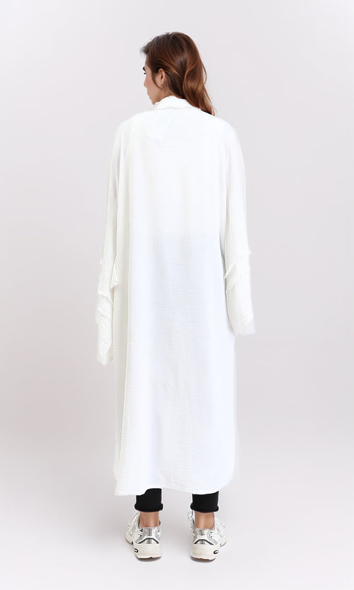 R206976 - Slip On Textured Long Cardigan - Off-White