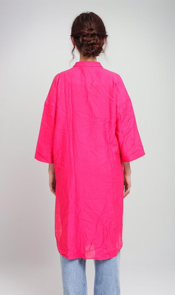 R206977-R206977 - Oversized Button-Up Shirt Dress - Hot Pink