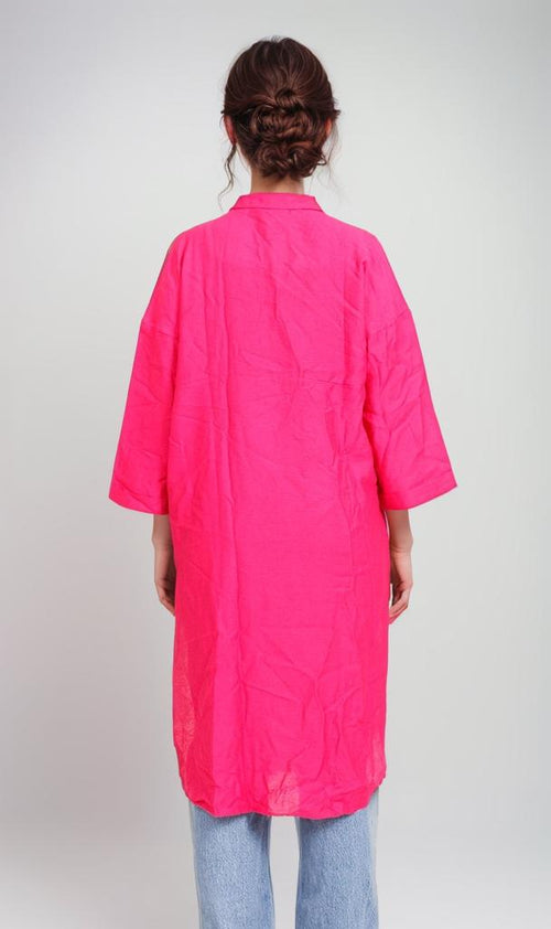 R206977-R206977 - Oversized Button-Up Shirt Dress - Hot Pink