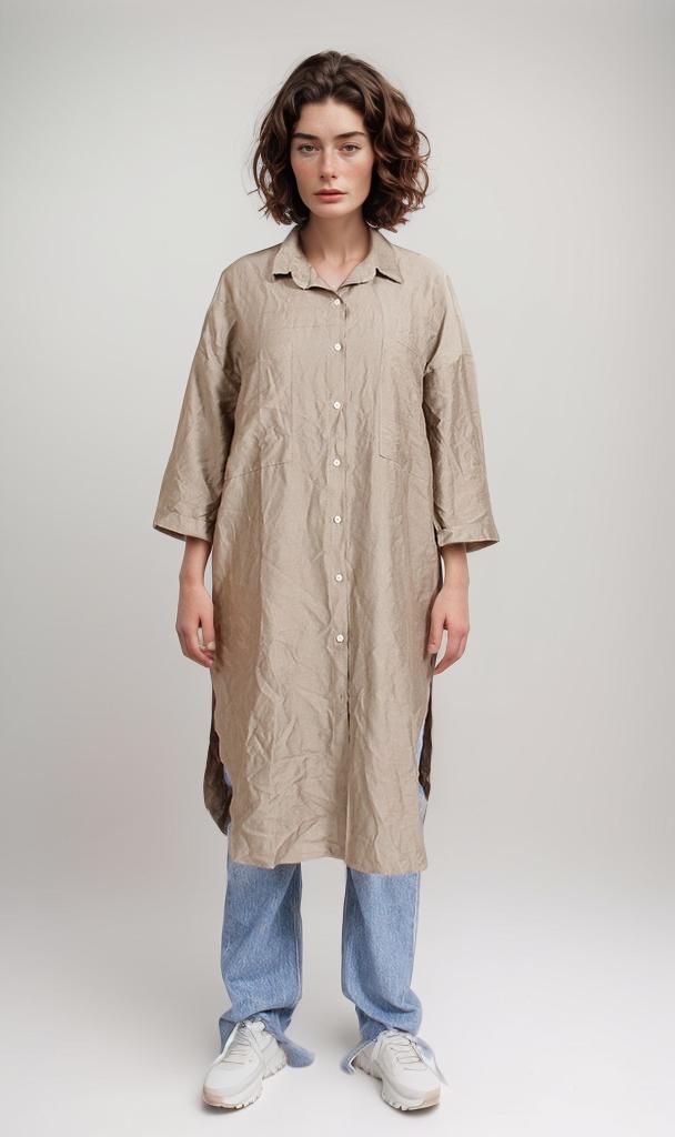 Crinkle Oversized Shirt Dress - Taupe