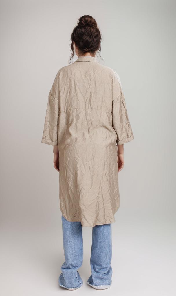 R206978-R206978 - Crinkle Oversized Shirt Dress - Taupe