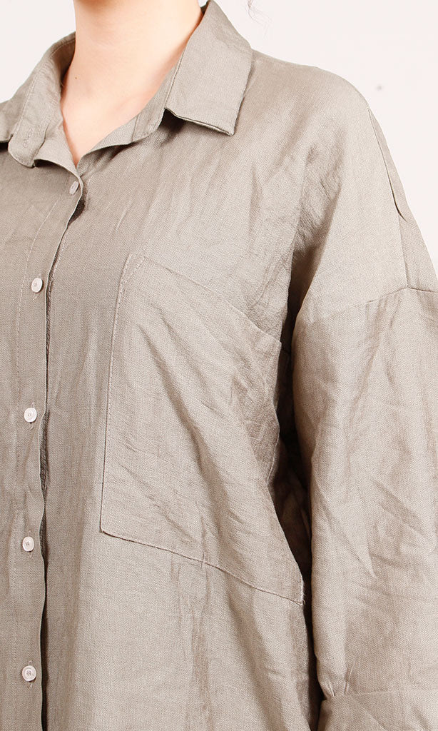 R206978-R206978 - Crinkle Oversized Shirt Dress - Taupe