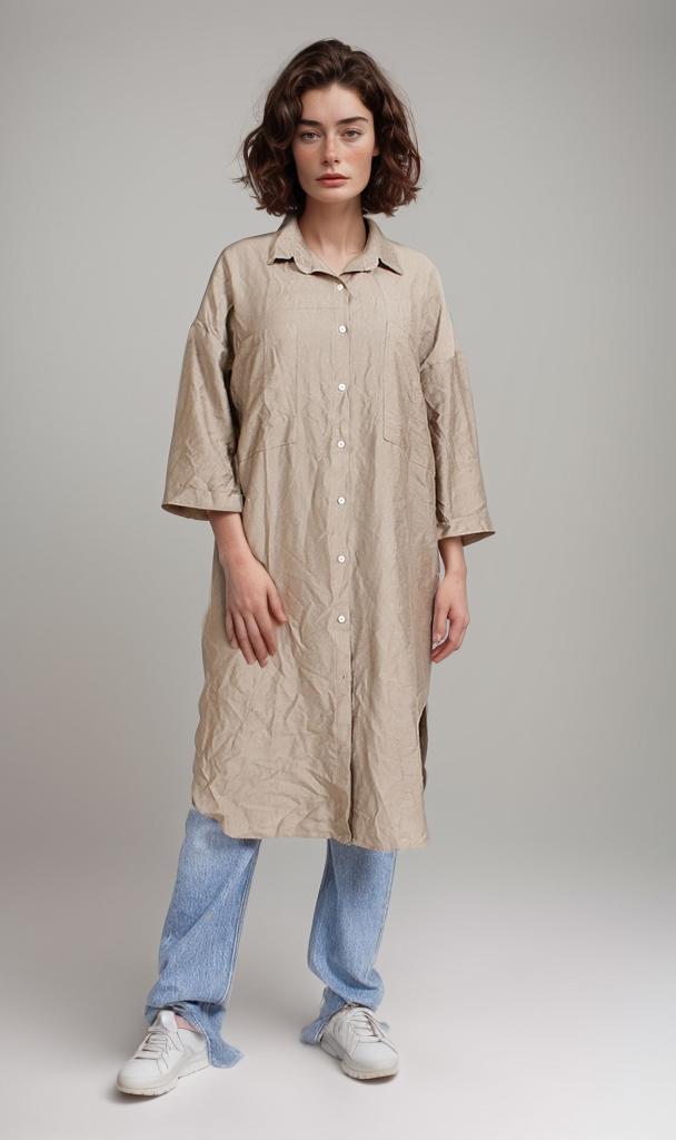 R206978-R206978 - Crinkle Oversized Shirt Dress - Taupe