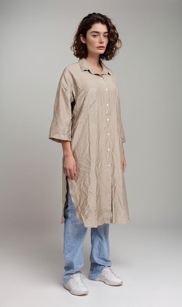 R206978-R206978 - Crinkle Oversized Shirt Dress - Taupe