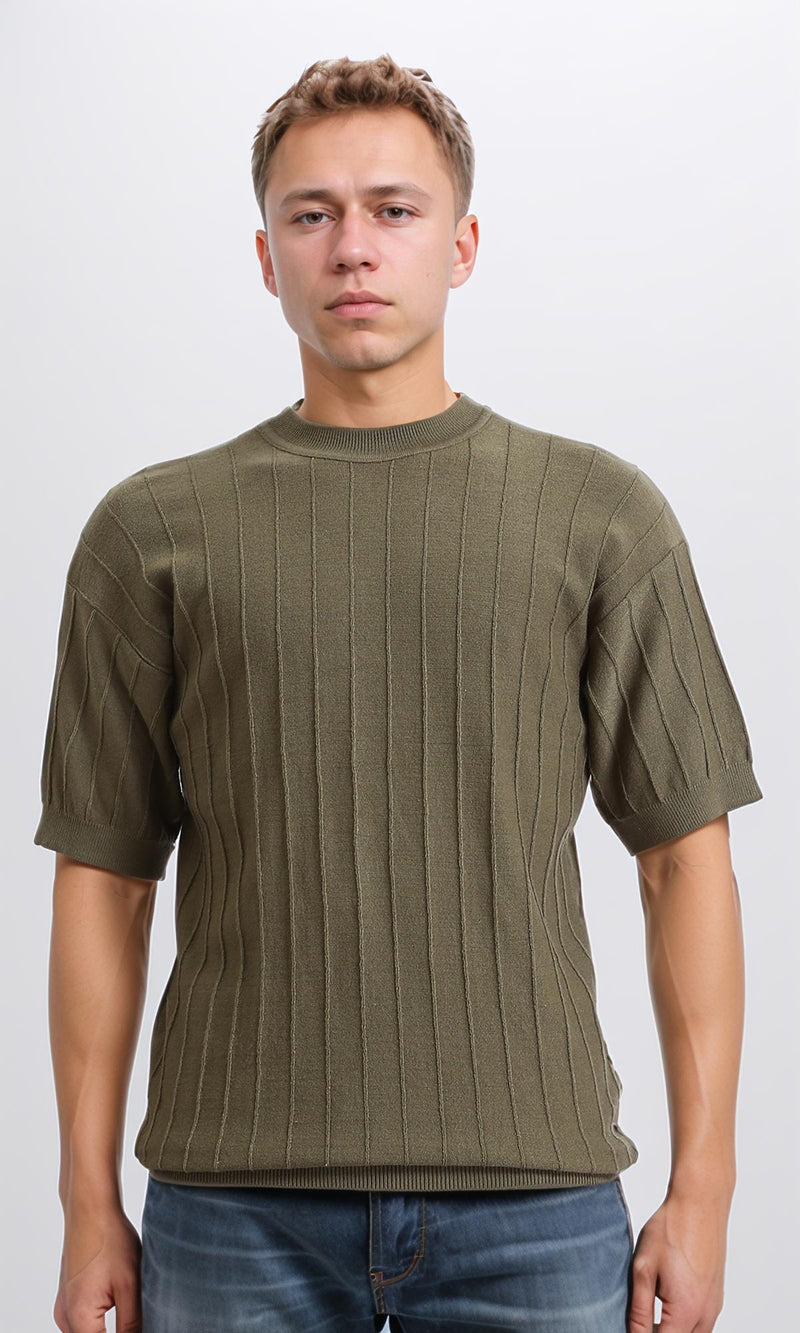 R206979 - Ribbed Round Neck Regular Tee - Dark Olive