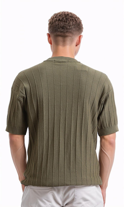 R206979 - Ribbed Round Neck Regular Tee - Dark Olive