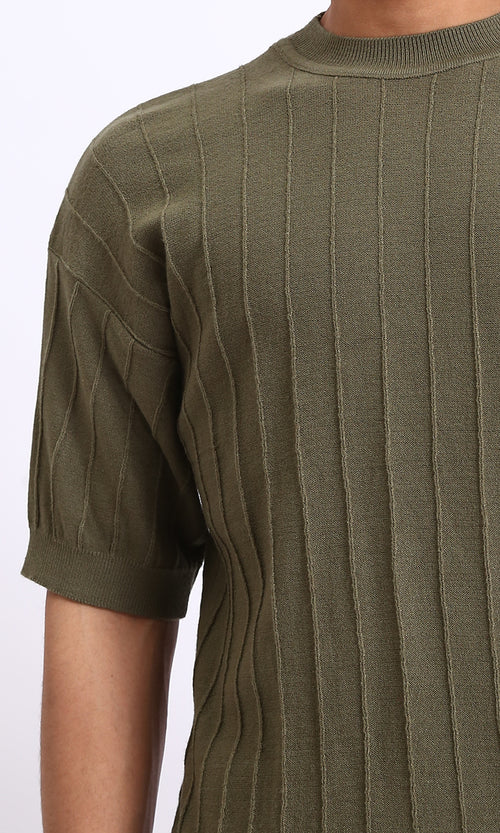 R206979 - Ribbed Round Neck Regular Tee - Dark Olive