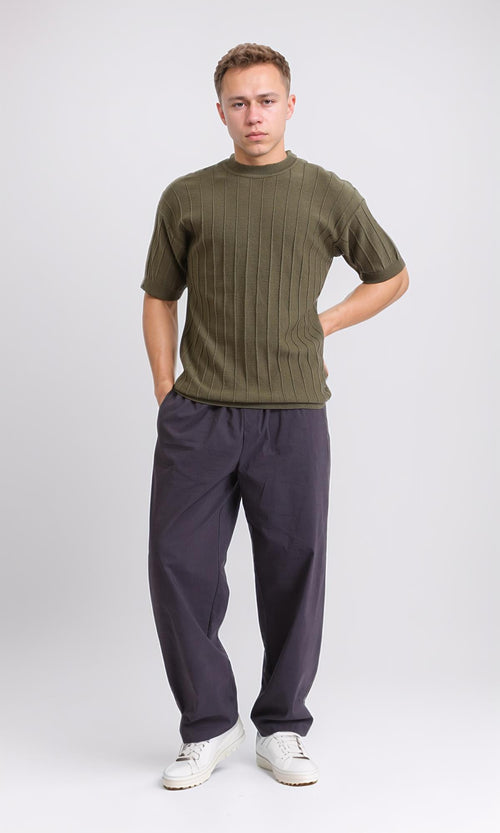 R206979 - Ribbed Round Neck Regular Tee - Dark Olive