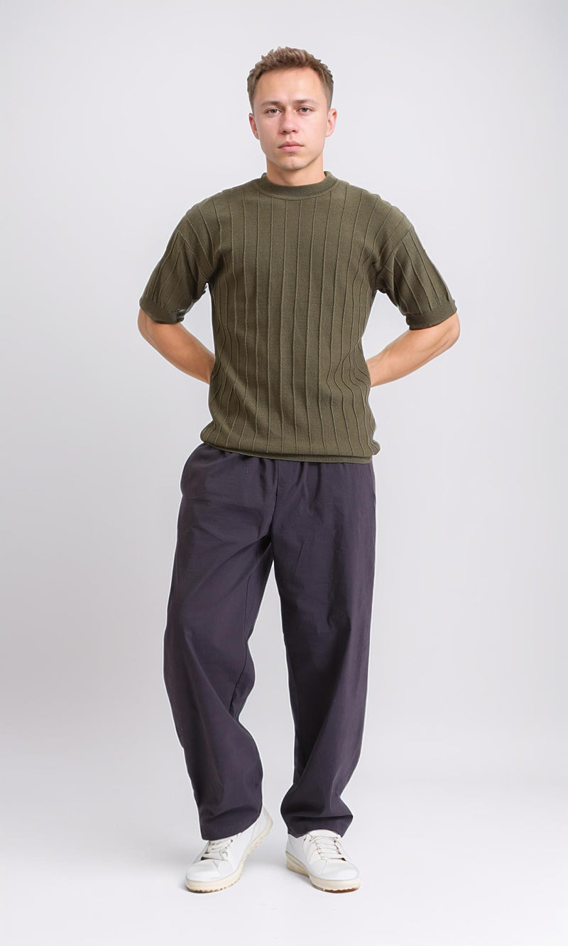 R206979 - Ribbed Round Neck Regular Tee - Dark Olive