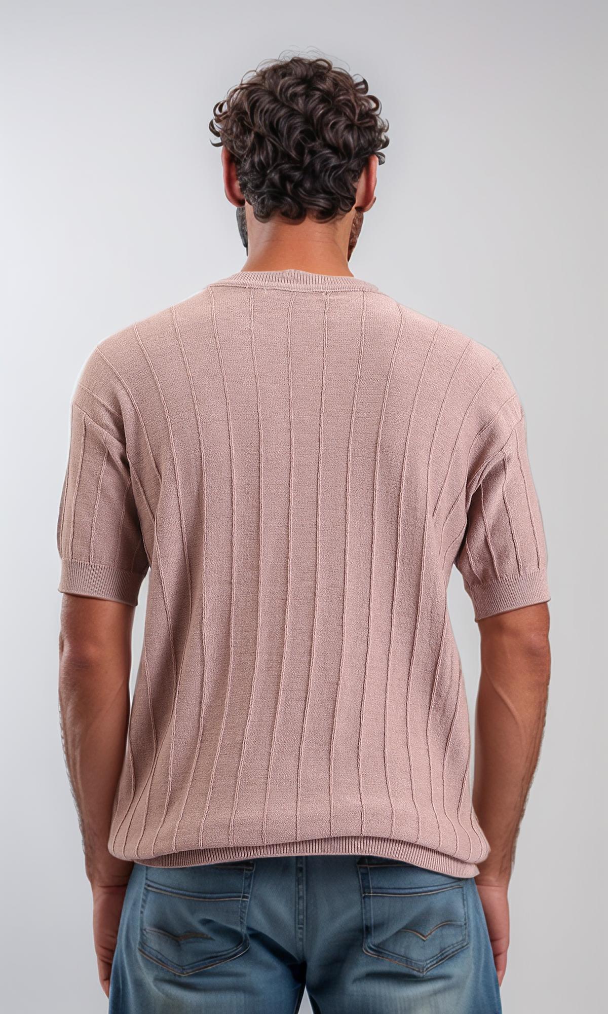 Dusty Rose Vertical Ribbed Knit T-Shirt