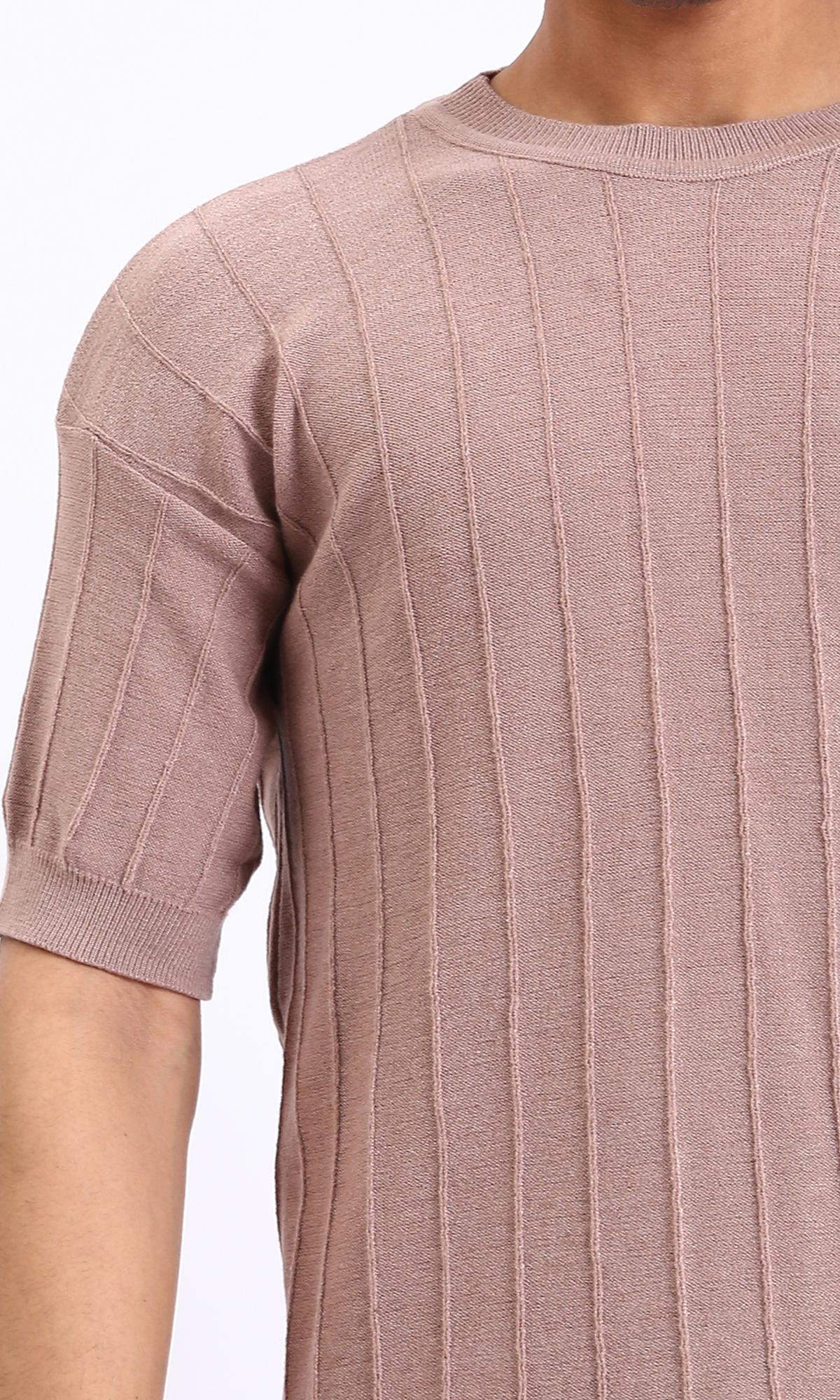 Dusty Rose Vertical Ribbed Knit T-Shirt