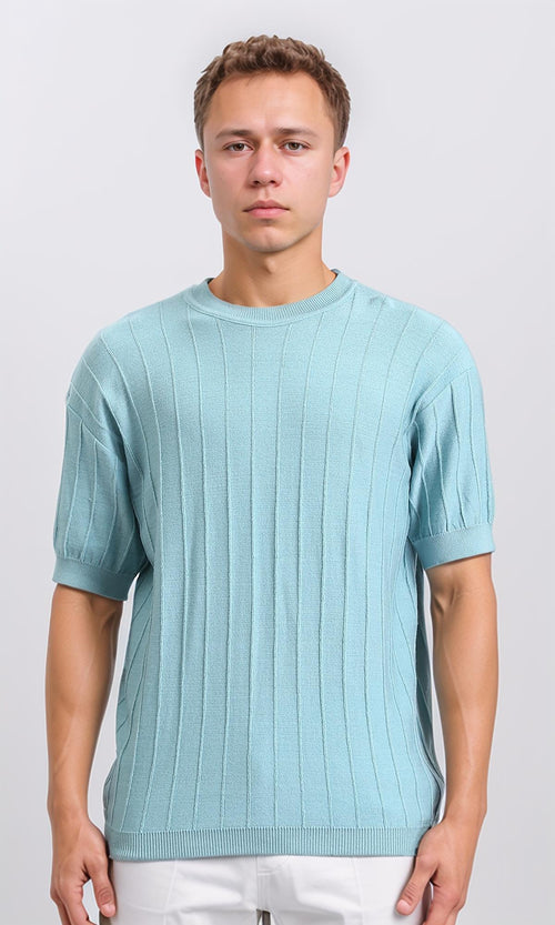 R206981 - Ribbed Round Neck Regular Tee - Light Sky Blue