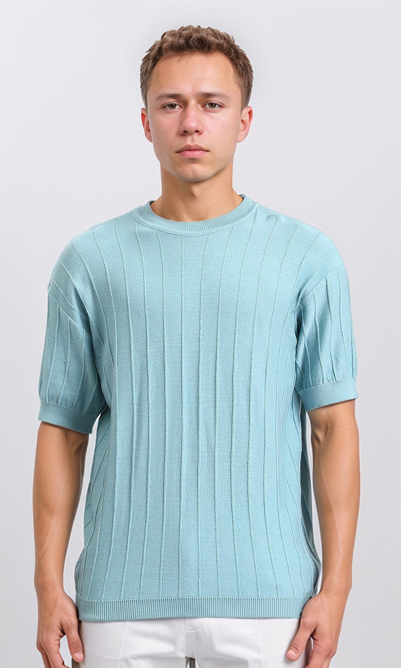 R206981 - Ribbed Round Neck Regular Tee - Light Sky Blue