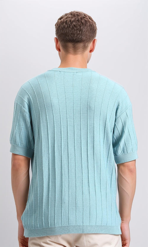 R206981 - Ribbed Round Neck Regular Tee - Light Sky Blue