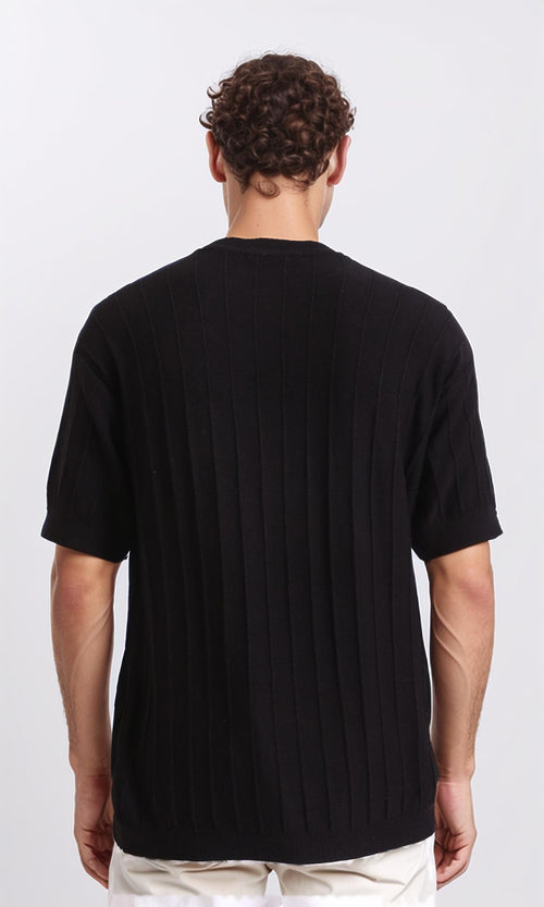 R206982 - Ribbed Round Neck Regular Tee - Black