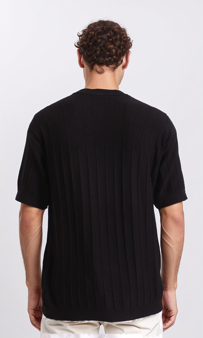 R206982 - Ribbed Round Neck Regular Tee - Black