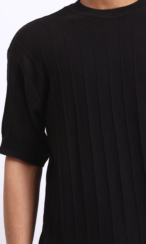 R206982 - Ribbed Round Neck Regular Tee - Black