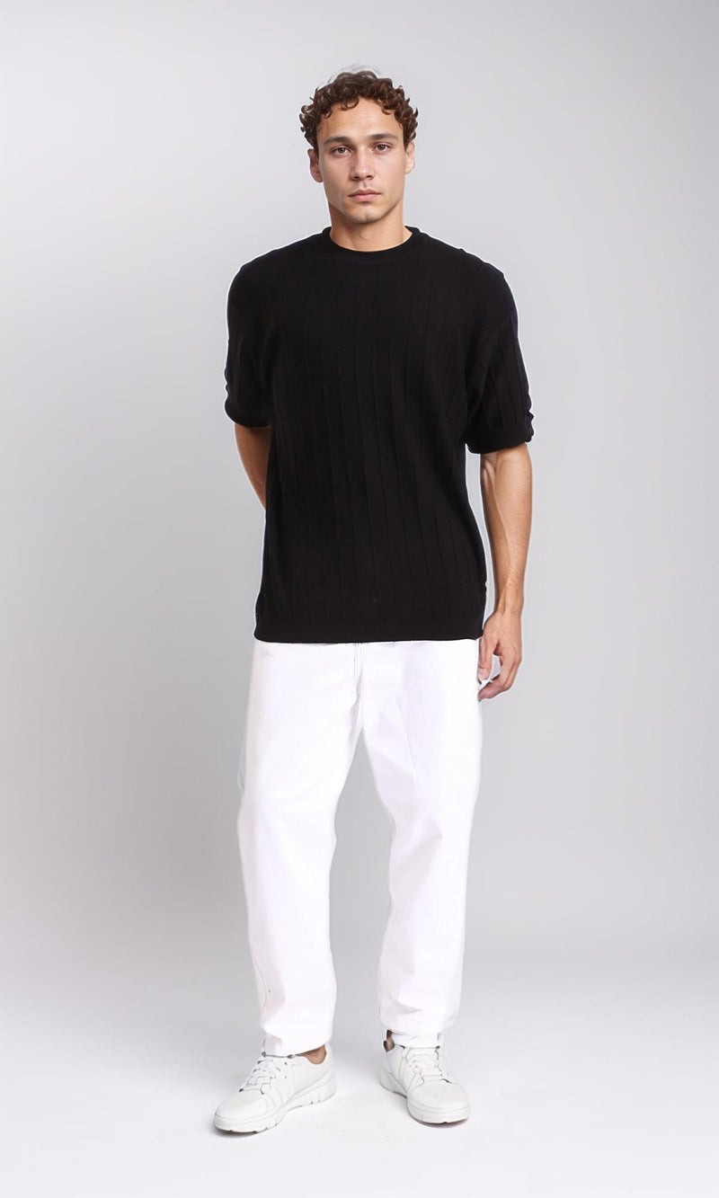 R206982 - Ribbed Round Neck Regular Tee - Black