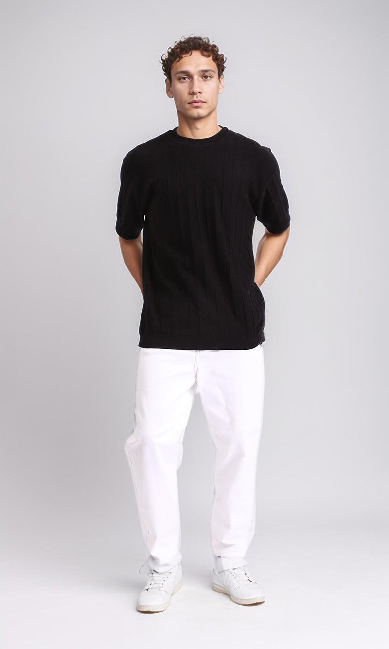 R206982 - Ribbed Round Neck Regular Tee - Black