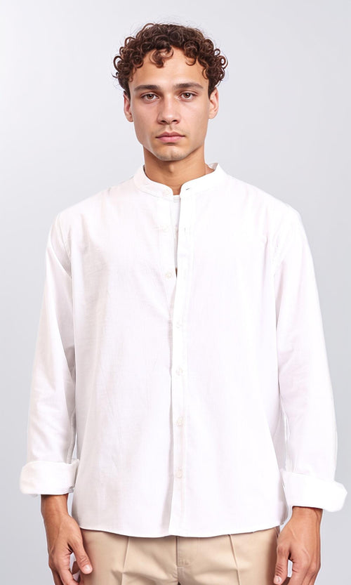 R206984 - Long Sleeves Solid Mandarin Shirt - White