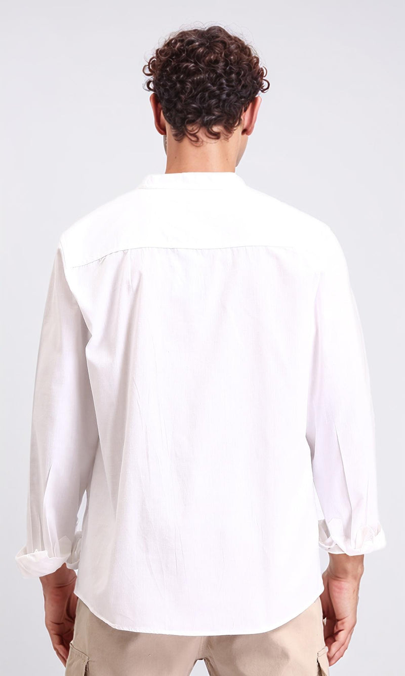 R206984 - Long Sleeves Solid Mandarin Shirt - White