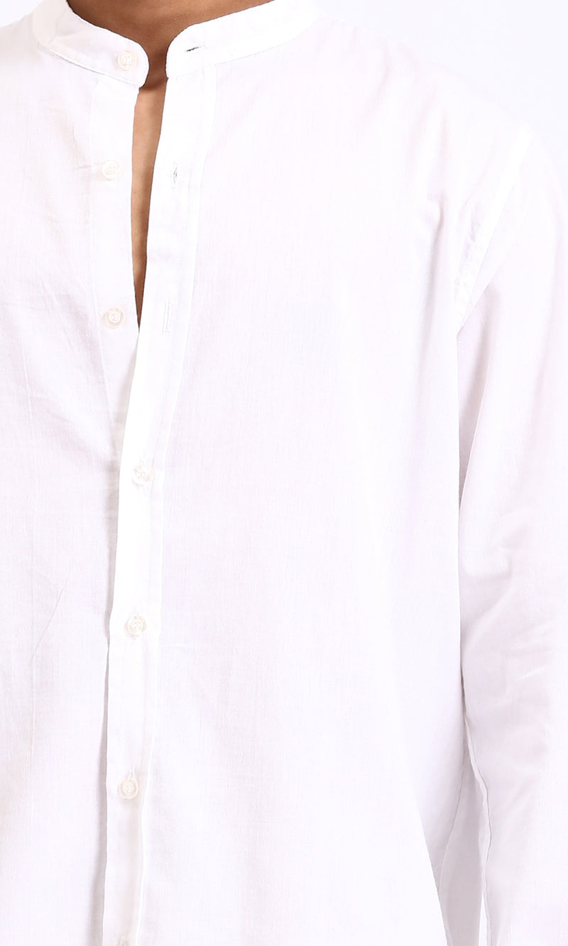 R206984 - Long Sleeves Solid Mandarin Shirt - White