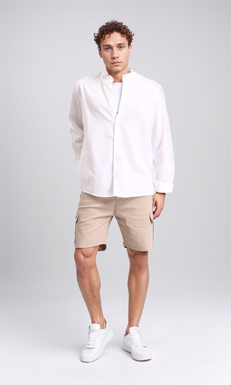 R206984 - Long Sleeves Solid Mandarin Shirt - White