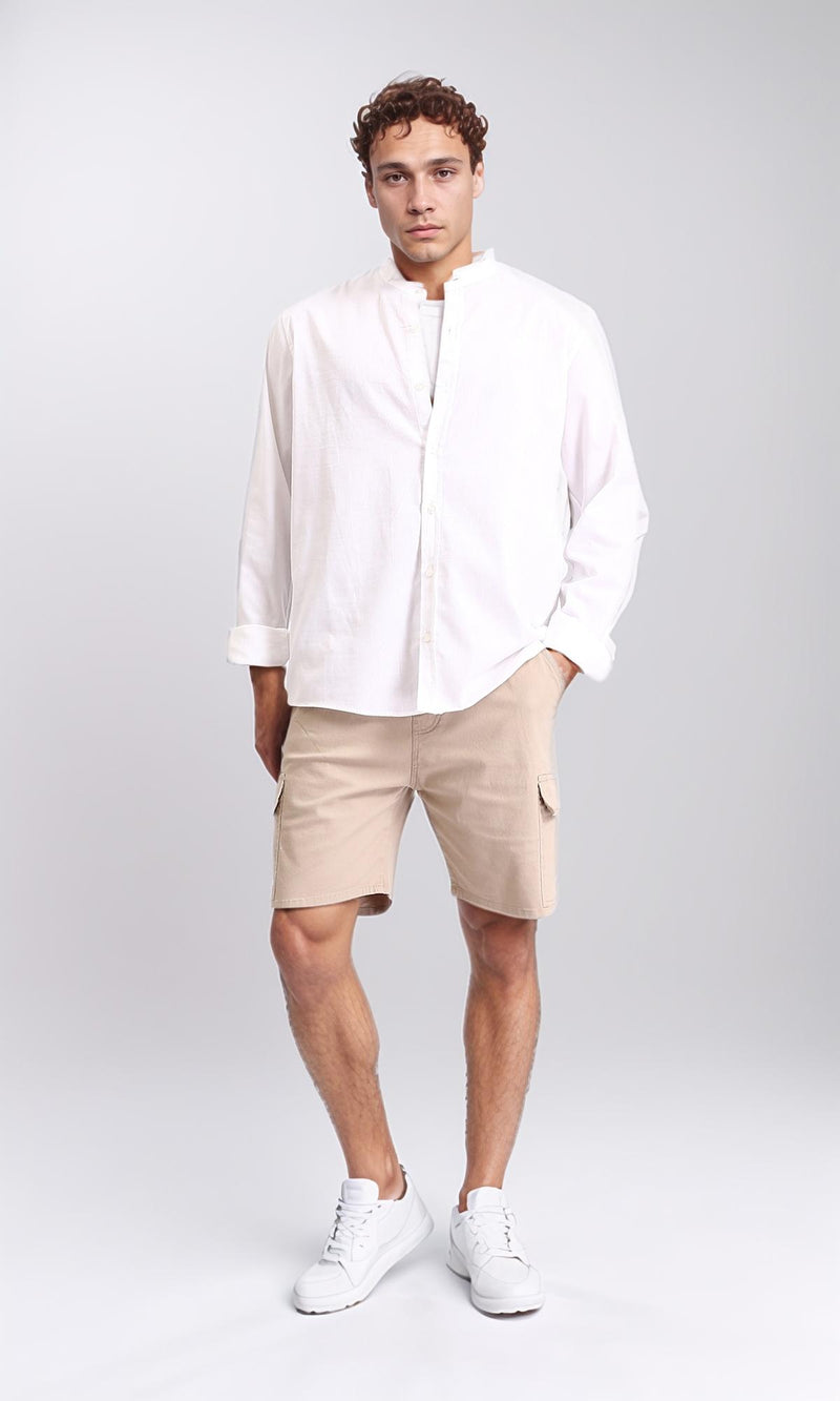 R206984 - Long Sleeves Solid Mandarin Shirt - White