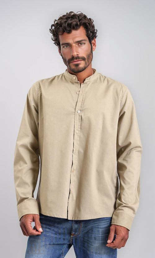 R206985 - Long Sleeve Shirt with Mandarin Collar - Light Olive