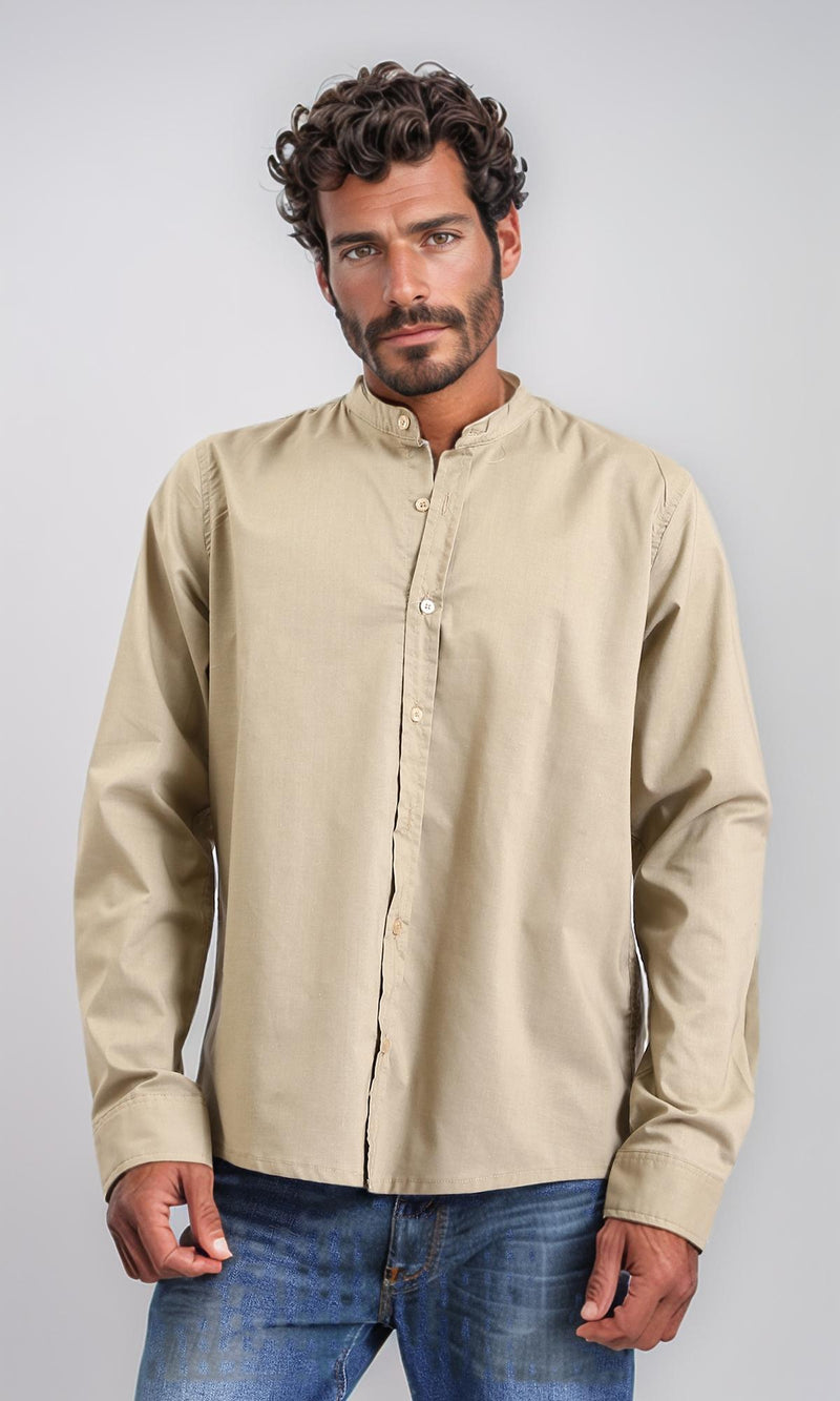 R206985 - Long Sleeve Shirt with Mandarin Collar - Light Olive