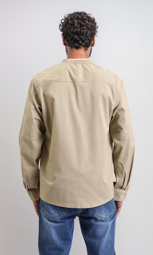 R206985 - Long Sleeve Shirt with Mandarin Collar - Light Olive