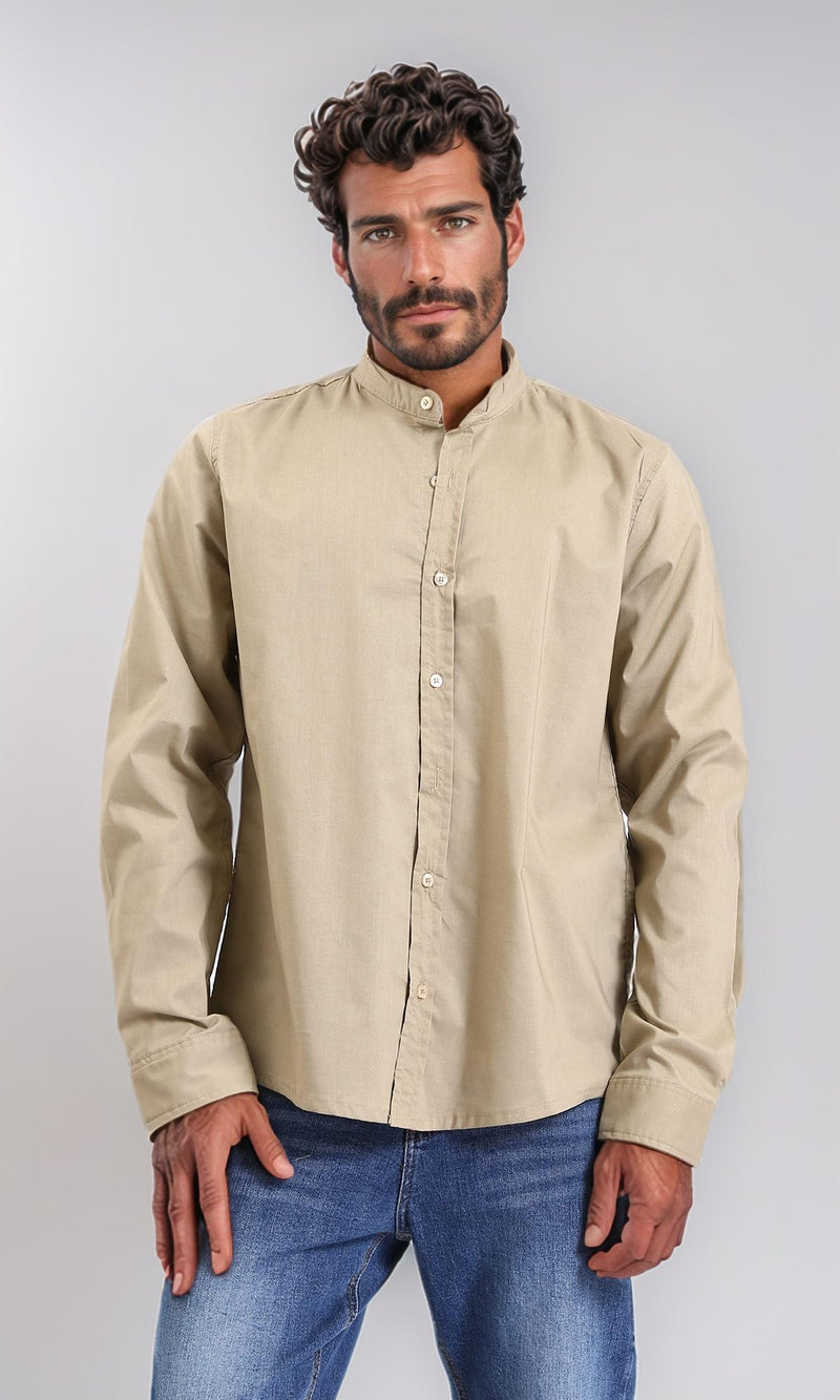 R206985 - Long Sleeve Shirt with Mandarin Collar - Light Olive