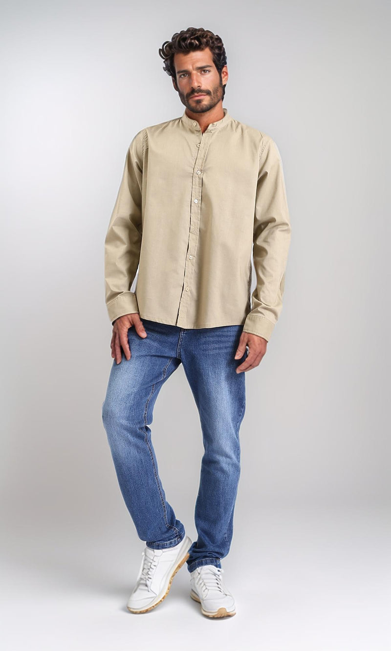 R206985 - Long Sleeve Shirt with Mandarin Collar - Light Olive