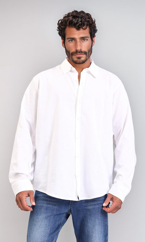 R206986 - Solid Cotton Long Sleeve Shirt - White