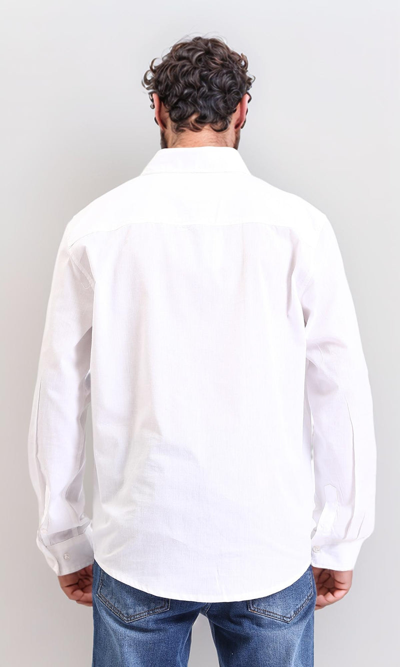 R206986 - Solid Cotton Long Sleeve Shirt - White